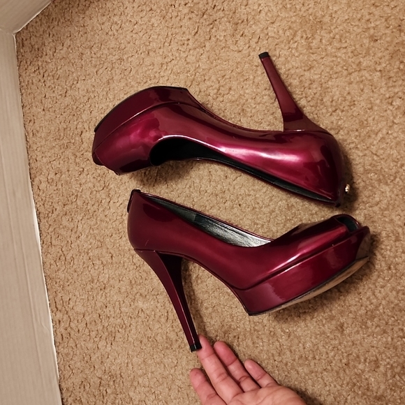 Stuart Weitzman Patent Leather Peep Toe Platform Heels - Picture 9 of 16